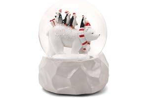 NAT AND JULES NAT & JULES Santa Hat Penguins & Polar Bear 5 x 4 inch Musical Glitter Snow Globe: Plays a Variety of Christmas Tunes including Jingle Bells - Perfect Accent Décor for the Holidays, Polar Bear Friends