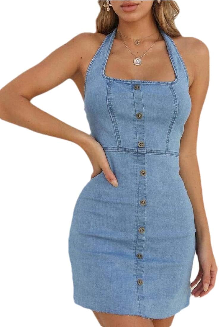 denim front button dress