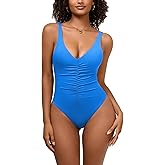 fatty tiger One Piece Swimsuit for Women Sexy V Neck Ruched Push Up Tummy Control Bathing Suit