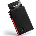 LORZOR Wallet for Men with Metal Card Holder, Pop Up Wallet, Finest Full Grain Leather Trifold Wallet, Smart, Minimalist, RFID Blocking, Front Pocket, ID Window, Black/Red