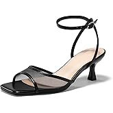 Coutgo Womens Kitten Low Heels Strappy Sandals Mesh Square Open Toe Buckle Ankle Strap Summer Dress Shoes