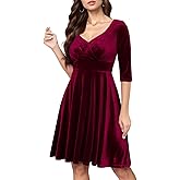 Bbonlinedress Womens Velvet Long Sleeve Formal Wedding Guest Vintage Cocktail Holiday Party Midi Dress