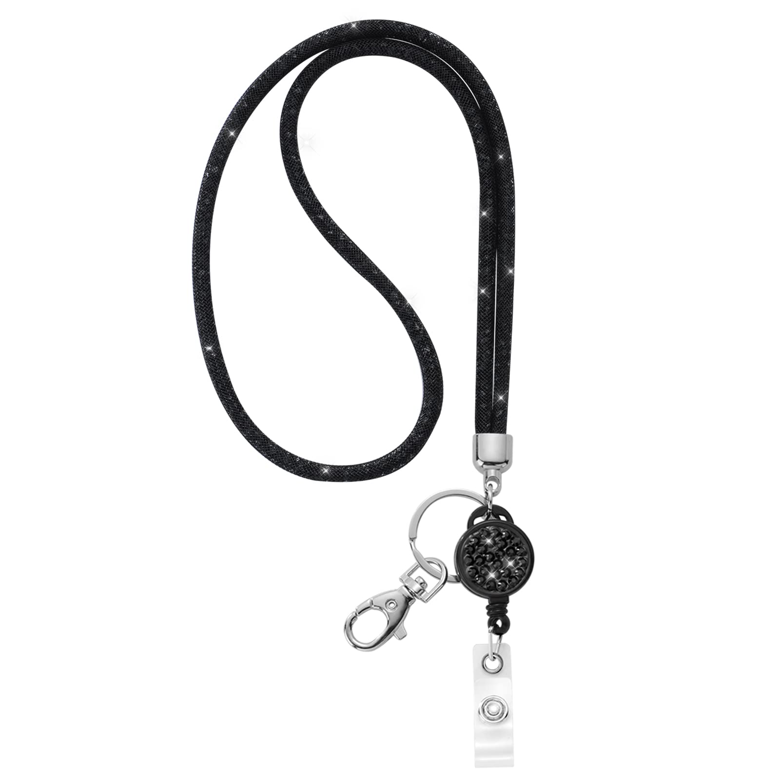 ID Card Lanyard, SAVORI 32.9" Crystal ID Card Holder with Strap - Black,1Pack