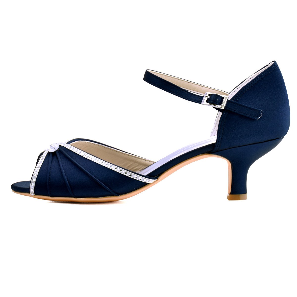 ELEGANTPARK HP1623 Women's Sandals Peep Toe Mid Heel Pumps Pleated Crystal Satin Wedding Dress Shoes - Image 3