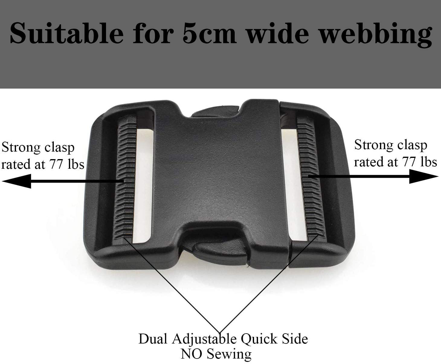 2 Inch Belt Buckle Clip, 2 Pack Quick Side Release Buckles Extra Thick Dual Adjustable Heavy Duty Plastic Buckle Replacement for 2''(50mm) Nylon Webbing Strap Boat Cover Backpack, No Sewing Tan