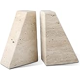 Karibiber Travertine Bookends for Heavy Books, Marble Decorative Bookends for Shelves, Heavy-Duty Stone Book Ends for Hardback Book &amp; Cookbooks, Unique Book Stopper &amp; Holder, Travertino Italy
