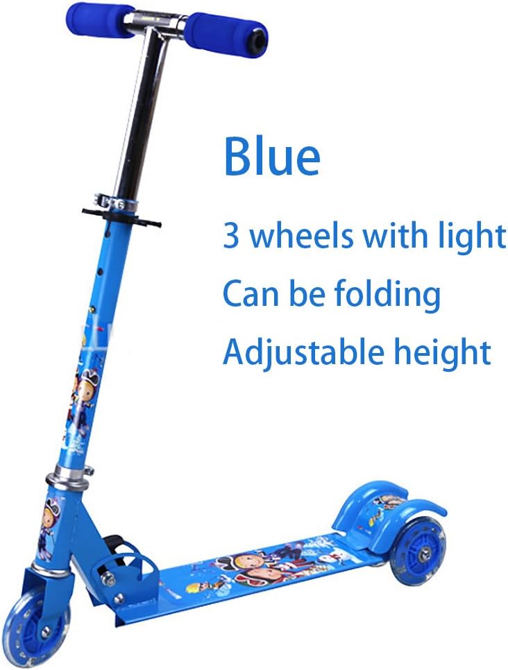 Skytower Boy Girl Children Kickboard Mini T-Bar 3 Flash Wheel Light Kick Scooter (Blue)