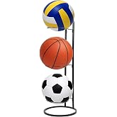 QWORK Basketball Ball Storage Rack &ndash; Vertical 3-Tier Design, Wall-Mountable or Freestanding, Space-Saving Solution for Basketball, Football, and Volleyball Storage