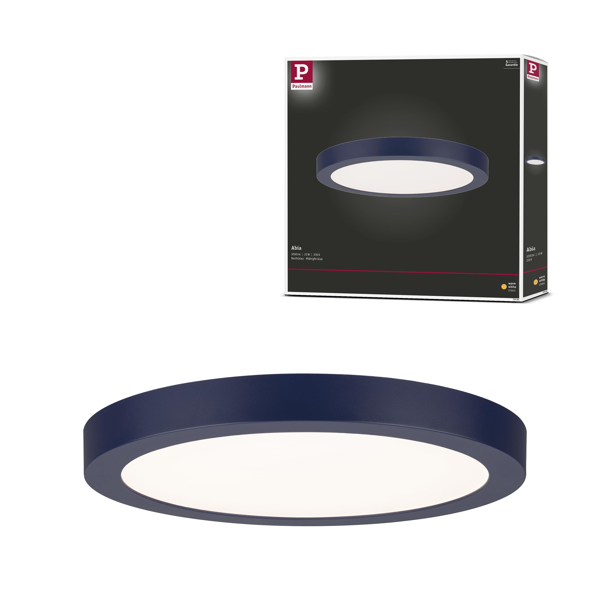 Paulmann Abia 70986 LED Panel 300 mm Warm White Round Including 1 x 22 Watt Matte Night Blue Ceiling Light Plastic 2700 K