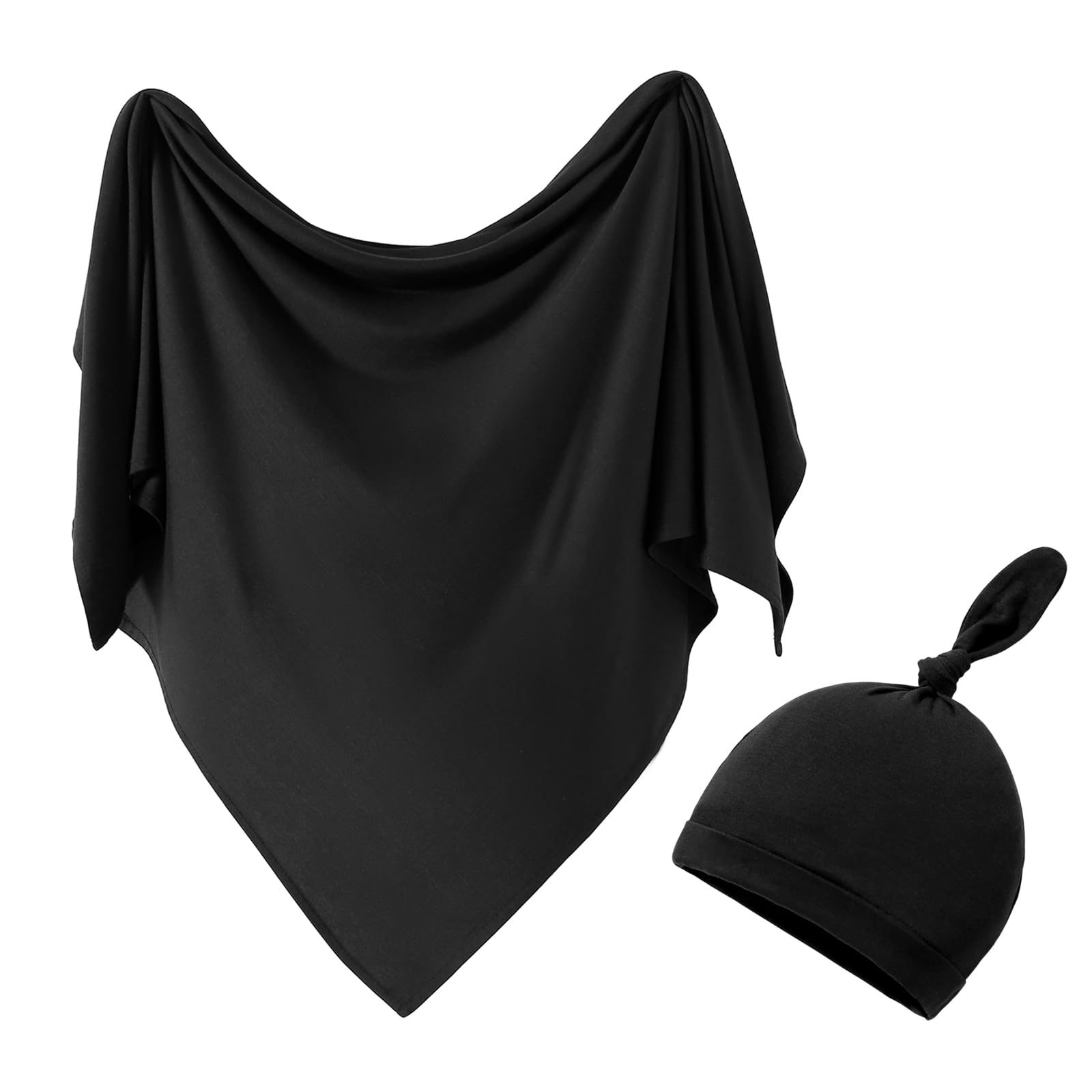 iEvolve Baby Swaddle Blanket with Hat Set Newborn Swaddle Wrap Swaddling Blanket Receiving Blankets for Baby Girls Boys 85 * 85cm(Black)
