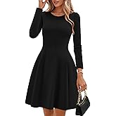 ZESICA Womens Long Sleeve Mini Dress 2026 Fall Crewneck Pleated Babydoll A Line Flowy Wedding Party Short Dresses