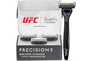 Jeremy's Razors for Men: Precision 5 Blade Razor - Stainless Steel Blades, Lubricating Strip, Precision Trimmer - Men's Shaving Kit, Travel Face Body Head Shavers (1 Razor 4 Cartridges)