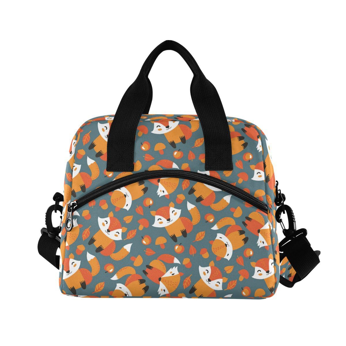 ALAZA Lunch Bags for Women Girls Boys, Cute Fox Insulated Lunch Box with Shoulder Straps and Handle, Crossbody Tote Lunch Bag for School Office