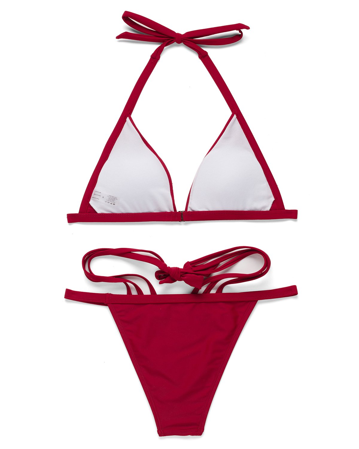 X-HERR Women\'s Push up Strappy Bikini Set Sexy Cutout Bandage Cheeky Swimsuit Beachwear (Rouge,Large)