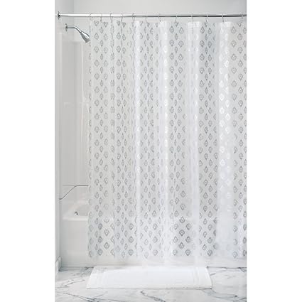 InterDesign Florence Decorative PEVA 3G Shower Curtain Liner, PVC-FREE, MOLD & MILDEW RESISTANT, ODORLESS, No Chemical Smell - 72 x 72, Silver