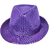 Wgudzpj Western Sequin Fedora Hat Solid Color Dance Hat Retro Disco Cap Unisex Costume Cap for Women Man Party Props Supplies