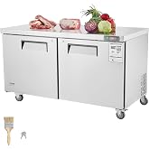 VEVOR 60" Commercial Refrigerator Sandwich &amp; Salad Prep Table, 16.4 Cu. Ft Stainless Steel Refrigerated Food Prep Station with 2 Doors, Frost Free Refrigerator with Lock for Restaurant, Bar, Store
