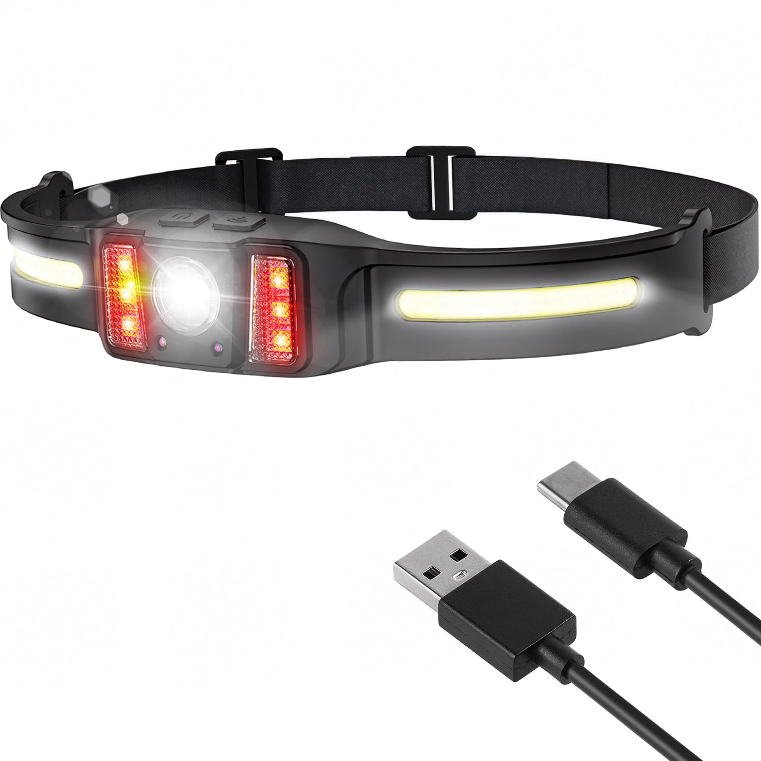 Victoper Rechargeable LED Head Torch with Memory Mode, Motion Sensor, 5+1 Modes, Fast Charging, IPX4 Waterproof Rating