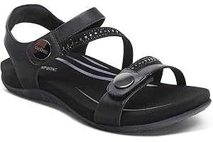 Aetrex Women's Jess Orthopedic Adjustable Quarter Strap Sandals - Comfort Memory Foam Fashion Flat Womens Sandals with Arch Support
