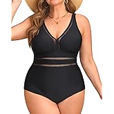 Daci Women Plus Size One Piece Swimsuits Sexy Hollow Out Bathing Suit V Neck Swimwear