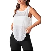 OYOANGLE Women's Sheer Sleeveless Crew Neck Sports Tank Top Sleeveless Athletic Workout Shirts