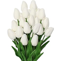 20 Pcs White Tulips Artificial Flowers Real Touch