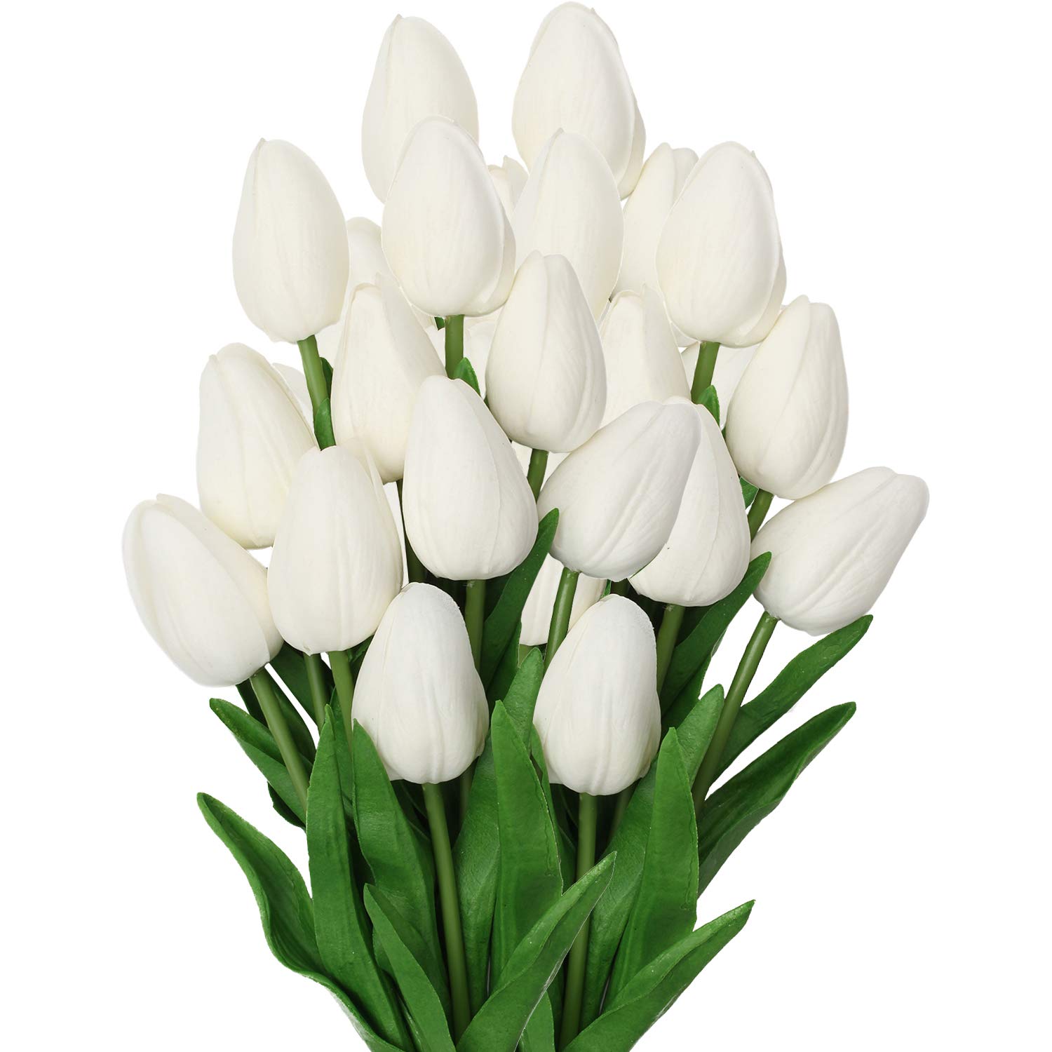 20 Pcs White Tulips Artificial Flowers Real Touch