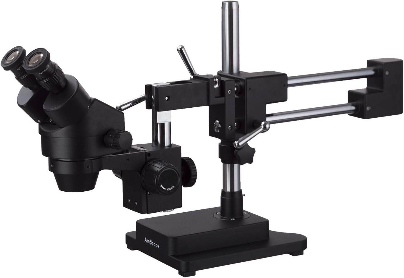 AmScope 3.5X-180X Binocular Stereo Zoom Microscope with Black Double Arm Boom Stand