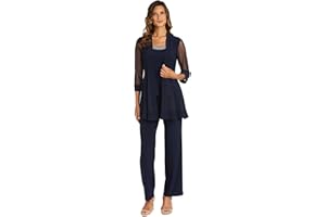 R&M Richards Womens Standard Beaded Neck 2 Piece Pant Set