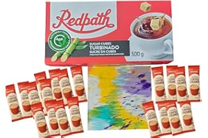☕ Coffee Creamer & Turbinado Sugar Cubes Pack: 50 Creamer Powder Original Packets + 144 Redpath Cube Sugar + Abstract Art Coa