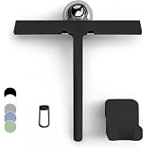 G&Uuml;TEWERK Silicone Shower Squeegee with 3-in-1 No-Drill Mount, Black, 9'' | Squeegee for Glass Doors &amp; Mirrors with Stainless Steel Core, Streak-Free &amp; No-Squeak Window Cleaning, Hook/Suction/Adhesive