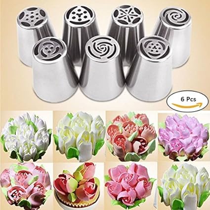 Pindia Cake Decorating Random Design Russian Icing Piping Nozzles, 3.8x3.8x4cm (Multicolour, DC1702023) - Set of 6