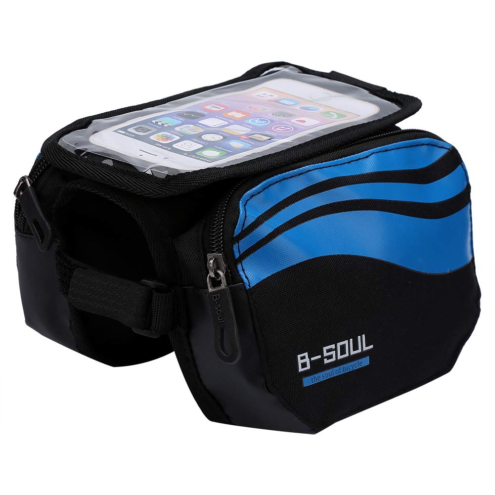 Top Tube Bag, Waterproof Mobile Phone Bag for Mountain Road Bike 4.8-5.7inch Touch Screen Compatible (Blue)
