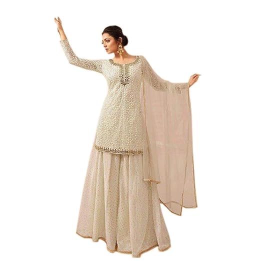 Womens Drashti Dhami Satin Georgette Palazzo ( YF-103 , Cream)