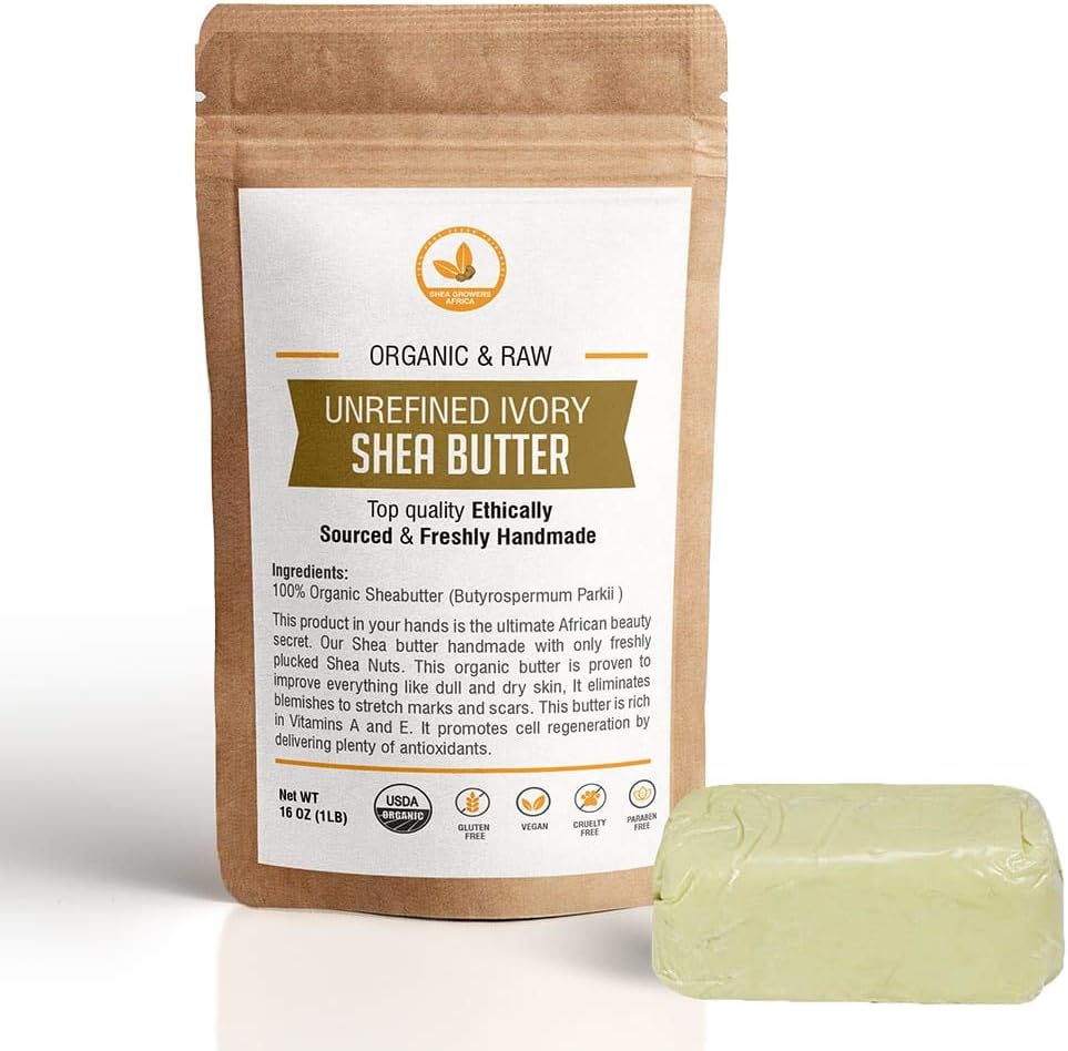 Raw Organic Shea Butter - Grade A Unrefined African 100% Pure Shea Butter For Skin Nourishing, DIY Body Butter, Eczema, Moisturizing & Healing, Skin & Hair Care (8oz, IVORY)
