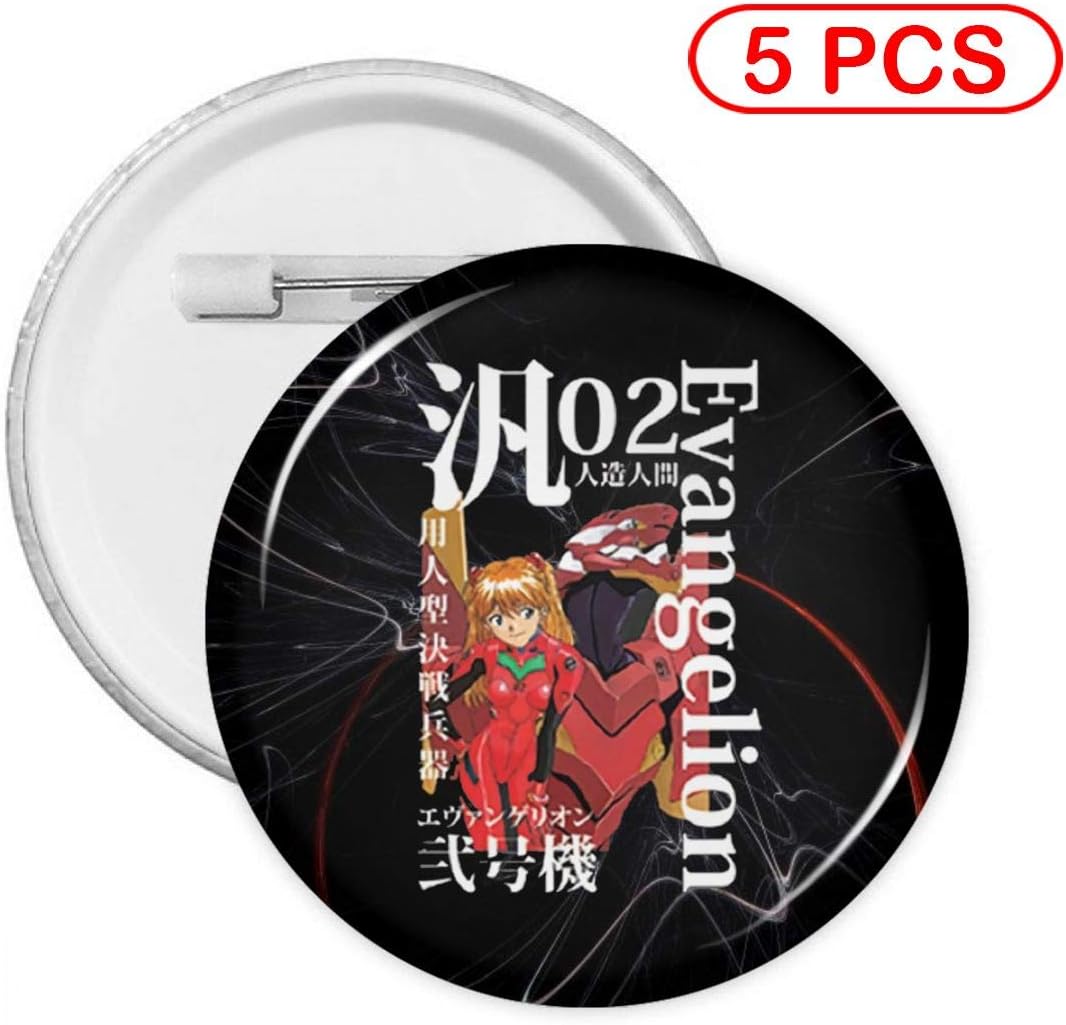 Ssxvjaioervrf Neon Genesis Evangelion Asuka and Evangelion Unit 02 Round Badge Brooches Pins Accessories 5 Pcs Medium