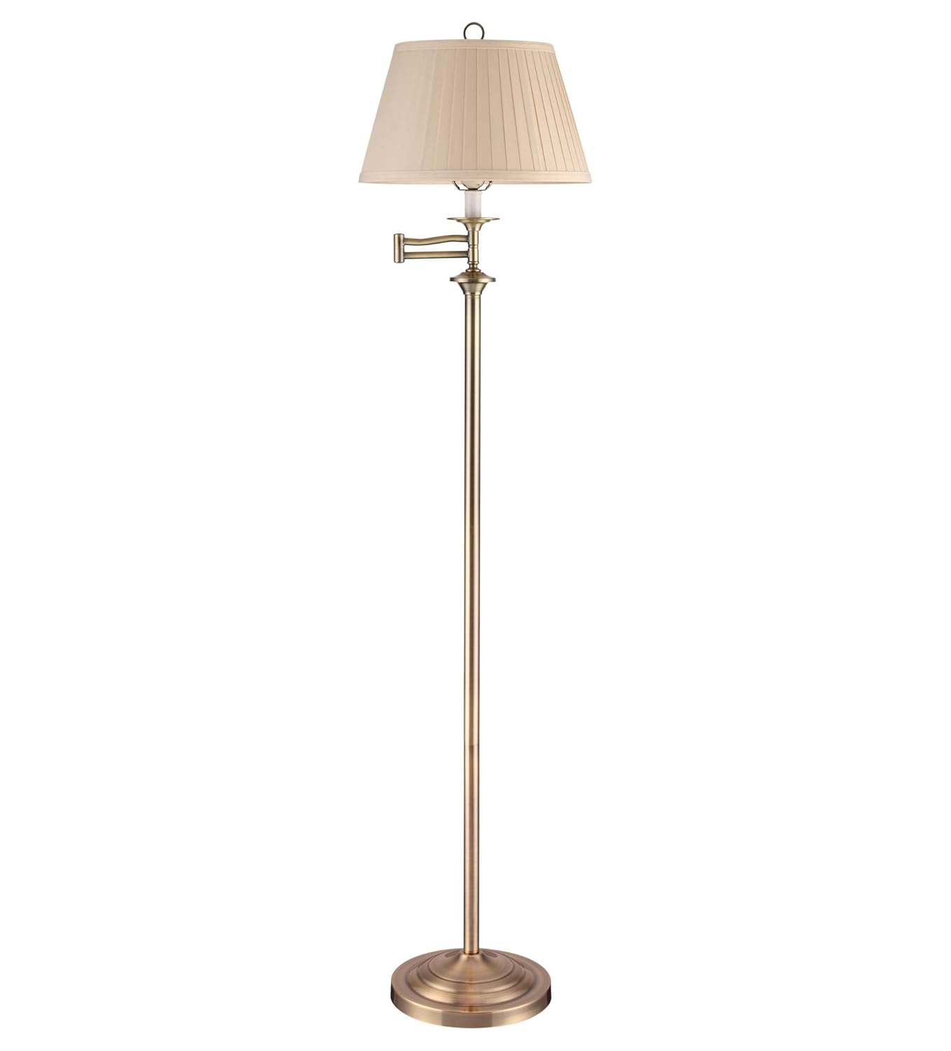 Richmond Traditional Swing Arm Floor Lamp Light in Antique Brass with Cream Pleated Shade