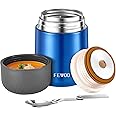 FEWOO Food Jar - 20oz Vacuum Insulated Soup Container, Stainless Steel Lunch Box for Kids Adult, with Folding Spoon for Hot or Cold Food (Bright Blue)
