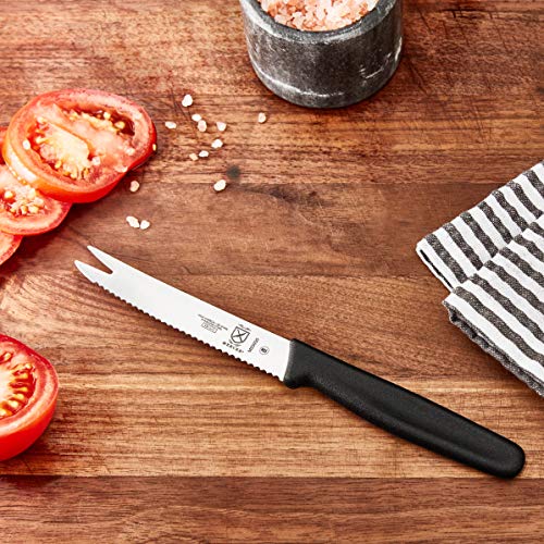 Mercer Culinary Tomato Bar Knife, Black, 41/4" Wavy Edge, 2Tine Tip