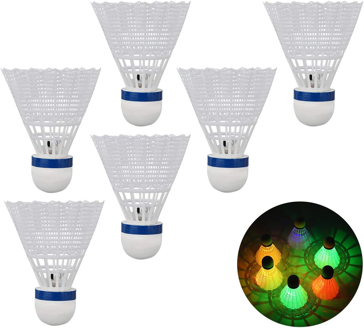 MoKo LED Badminton Shuttlecocks 6 Pack, Sports Nylon Outdoor Shuttlecocks Led Badmitton Set Lighting Badminton Birdies Glow Shuttlecock Glow Lighting Badminton Sets for Yard Game - White : Sports & Outdoors