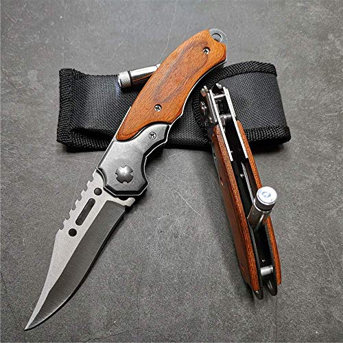 Tuzech 7.9'" 57HRC Pocket Tactical Folding Blade Knife Survival Hunting Camping Pocket Knifes with LED Knives