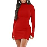 Mizoci Women's Sexy Bodycon Mini Club Dresses Basic Long Sleeve Turtleneck Dress