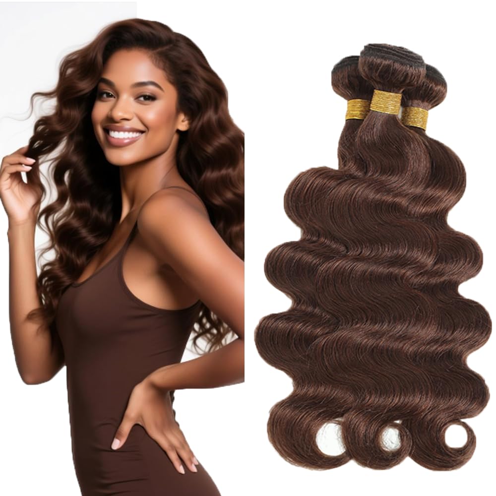 Photo 1 of #4 Brown Human Hair Bundle Chocolate Brown Body Wave Bundles 24 26 28 inch 100% Unprocessed Brazilian Virgin Hair 3 Bundles Color #4 150g