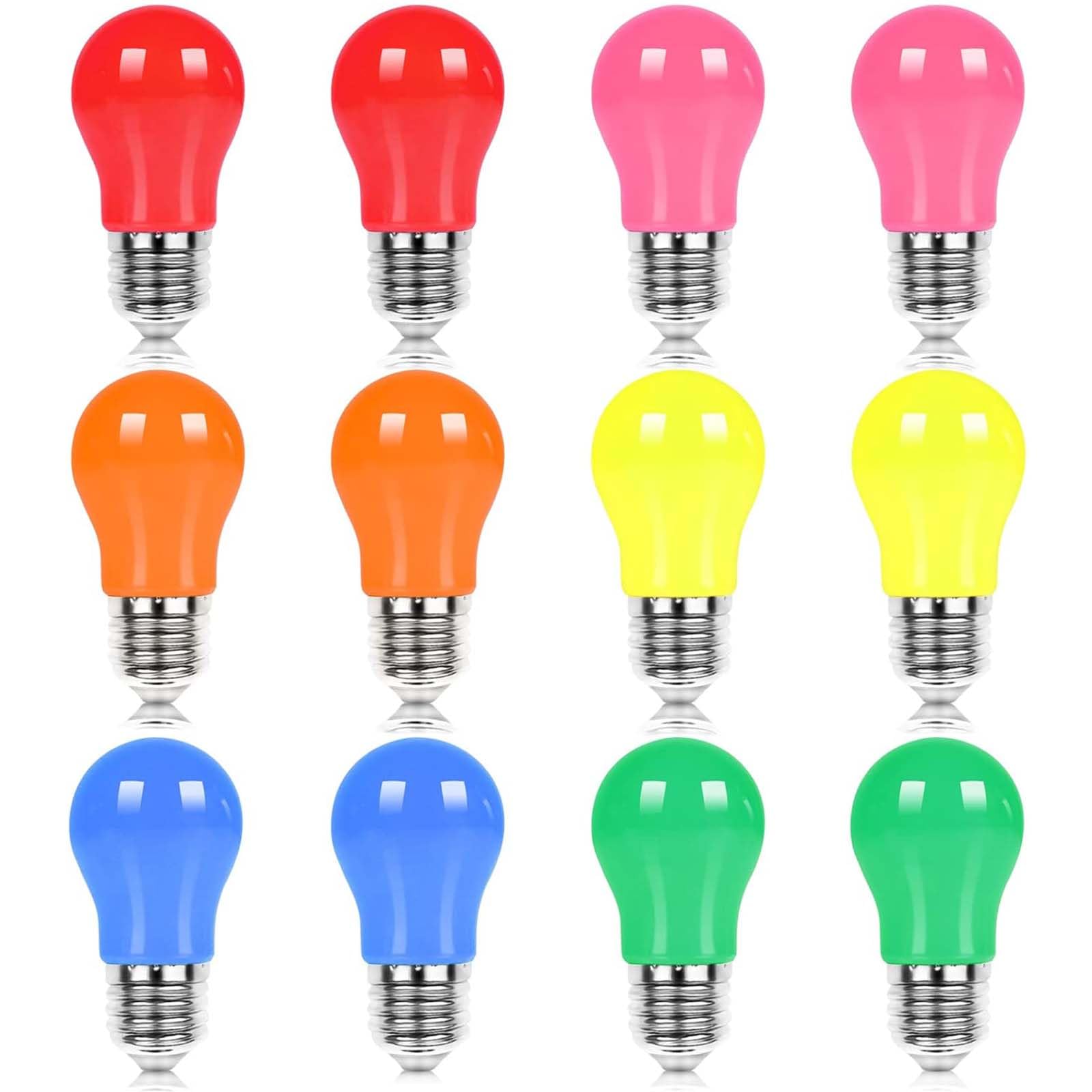 UYHGO Coloured E27 Edison Screw LED Light Bulbs, 2W G45/A45 Golf Ball, Multi-Color Pink, Orange, Red, Yellow, Blue, Green for Home Party, Bar, Christmas, Decoration Lighting, 12 Packs