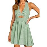 Inorin Womens Summer Sleeveless Halter V Neck Backless Cut Out Sexy Casual Party Swing Flared Mini Dress