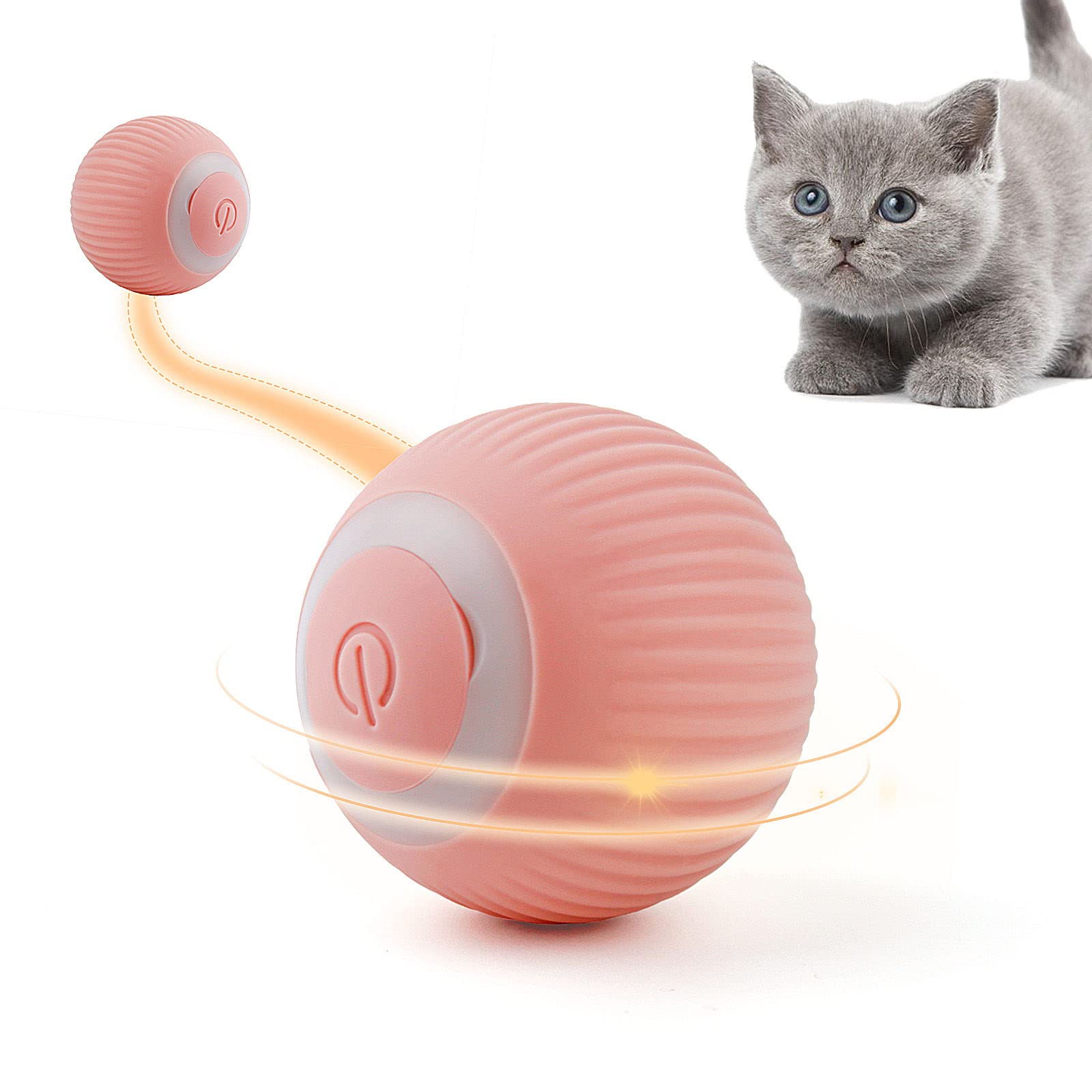 Namsan Electric Cat Ball with LED Light 360 Degree Automatic Interactive Cat Toy USB Rechargeable Cat Toy for Cats (Pink) — image 1