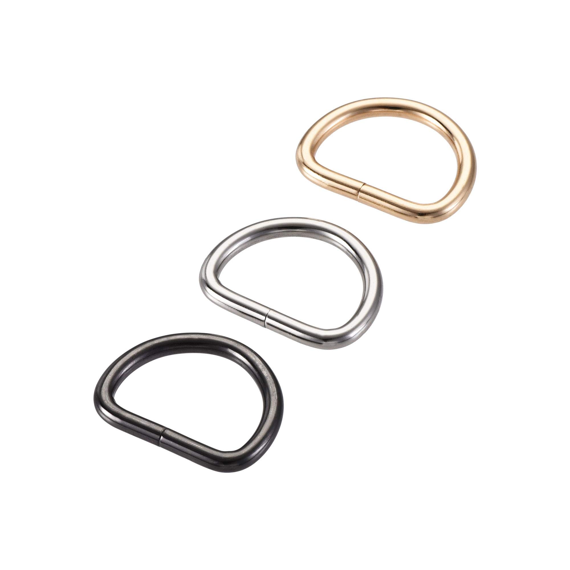 sourcing map Metal D Ring 0.98"(25mm) D-Rings Buckle Silver Tone, Gold Tone, Black(Total 15pcs)