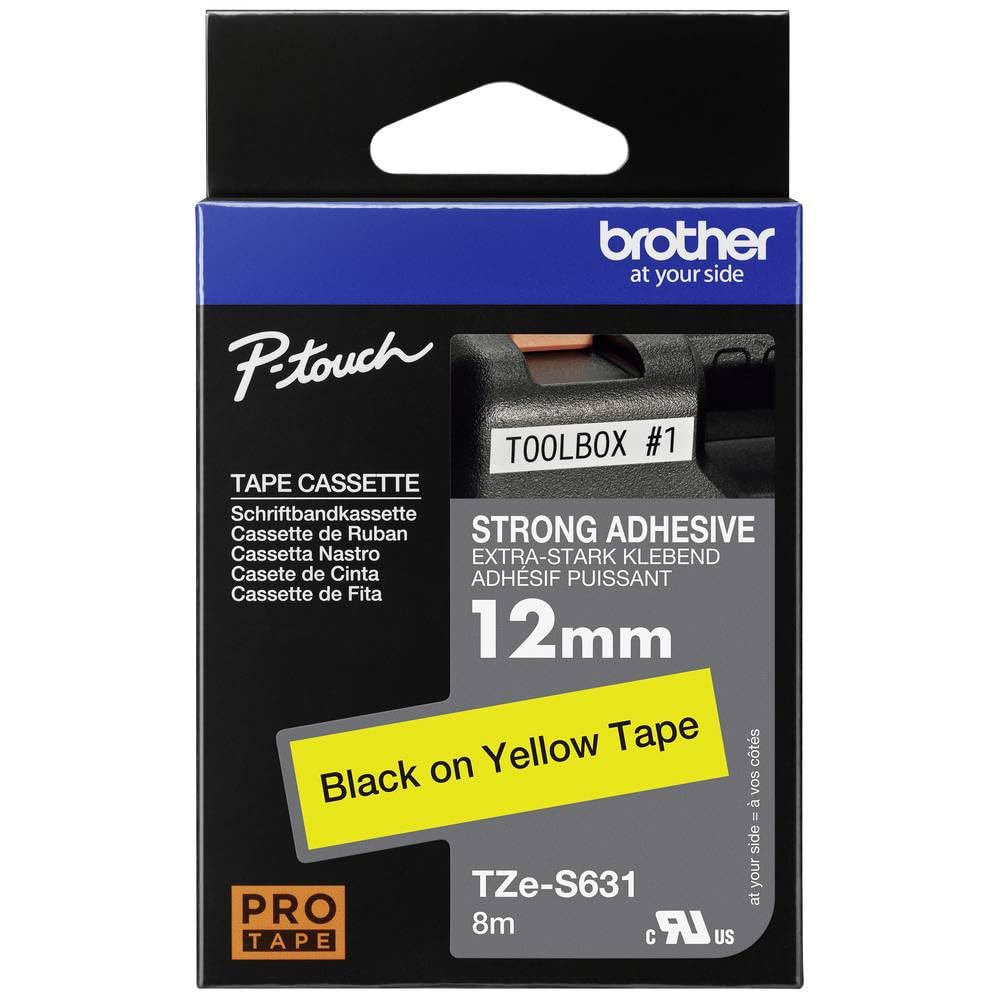 Brother TZe-S631 - Extra strength adhesive - black on yellow - Roll (1.2 cm x 8 m) 1 cassette(s) laminated tape - for Brother PT-D210, D600, H110, P-Touch PT-1005, 1880, E800, H110, P-Touch Cube Plus PT-P710
