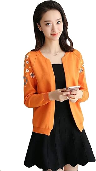 Amazon Debangni レディース 刺繍 花柄 カーディガン 秋 長袖 ニットカーディガン 無地 純色 前開き きれいめシンプル ショート丈 トップス 羽織 ゆったり 着痩せ オフィス 韓国風 アウター カジュアル スタイリッシュ カーディガン ボレロ 通販
