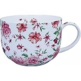 YUESITE Large 25 Ounce Large Coffee Mug Soup Bowls with Handles Oversized Soup Mugs Bone China Soup Mug Cup Soup Bowl for Coffee Cereal Latte (white rose)